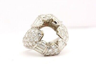 PLATINUM 1.44 CTW BAGUETTE 5.12 CTW ROUND EMERALD CUT SEMI MOUNT LOTUS RING