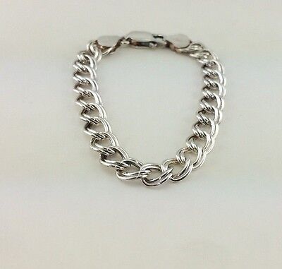 925 sterling silver plated double link 7" chain charm bracelet ITALY estate