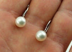14k white gold dangle hook earrings round white freshwater cultured pearls new