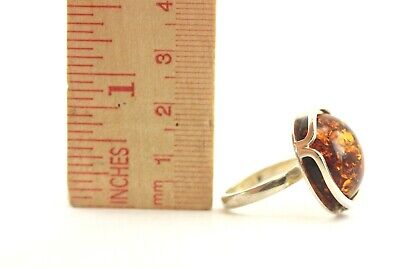925 STERLING SILVER ROUND AMBER FASHION GEMSTONE RING SIZE 6.25 VINTAGE 7.9g