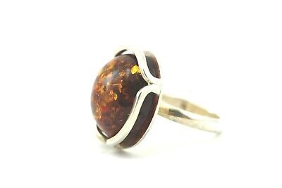 925 STERLING SILVER ROUND AMBER FASHION GEMSTONE RING SIZE 6.25 VINTAGE 7.9g