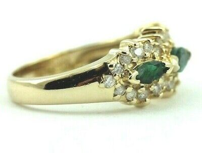 14K YELLOW GOLD 1.06CTW MARQUISE EMERALD ROUND DIAMOND COCKTAIL RING SZ 6 ESTATE