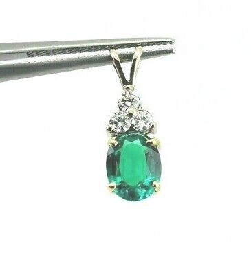 Two tone gold 1.89ctw oval recrystallized emerald diamond cluster pendant new