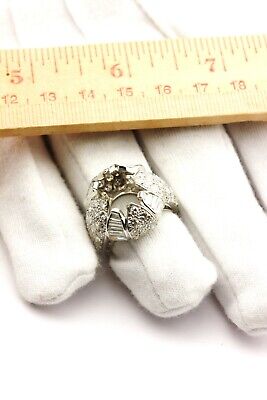 PLATINUM 1.44 CTW BAGUETTE 5.12 CTW ROUND EMERALD CUT SEMI MOUNT LOTUS RING