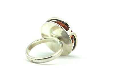925 STERLING SILVER ROUND AMBER FASHION GEMSTONE RING SIZE 6.25 VINTAGE 7.9g