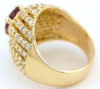 14k yellow gold 1.52ct red ruby pear shape 1.21ctw round diamond ring size 4.75