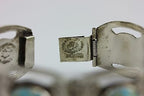 MEXICO VINTAGE ESTATE ALPACA SILVER IMITATION TURQUOISE BLUE GLASS 7" BRACELET
