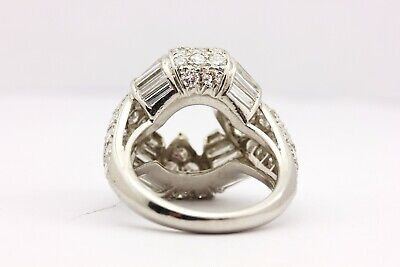 PLATINUM 1.44 CTW BAGUETTE 5.12 CTW ROUND EMERALD CUT SEMI MOUNT LOTUS RING