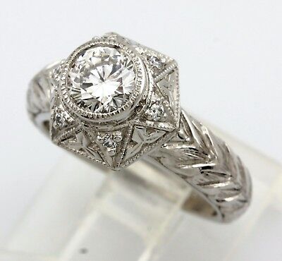 GIA 0.55ct E SI2 round brilliant diamond platinum engagement ring engraved NEW