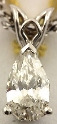 14K WHITE GOLD .34 CT 6.48x3.69x2.35mm PEAR SHAPE DIAMOND SCROLL PENDANT NEW