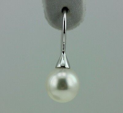 14k white gold dangle hook earrings round white freshwater cultured pearls new