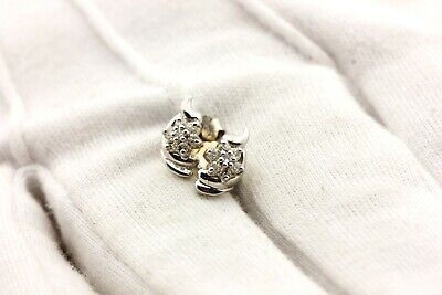 14k white gold diamond cluster earring studs 0.23ctw round wave flame swirl 1.7g