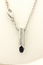 14k White Gold 0.59ctw Blue Sapphire Diamond Pendant 18" Cable Chain Necklace