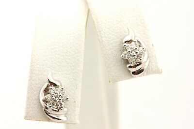 14k white gold diamond cluster earring studs 0.23ctw round wave flame swirl 1.7g
