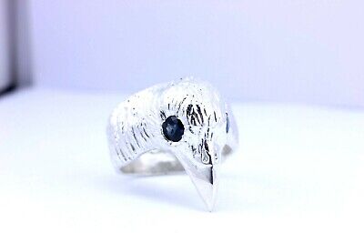 sterling silver 1ctw blue sapphire raven crow ring size 11 men's band 15.7g new