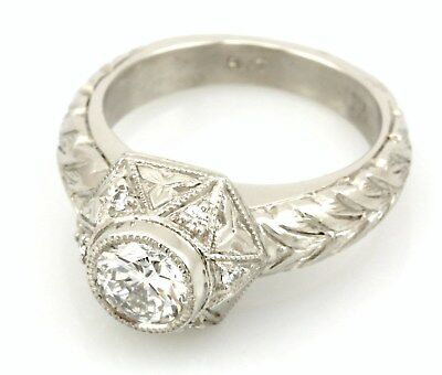 GIA 0.55ct E SI2 round brilliant diamond platinum engagement ring engraved NEW