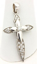 14k white gold 0.26ctw round diamond religious cross pendant charm NEW 2.39g