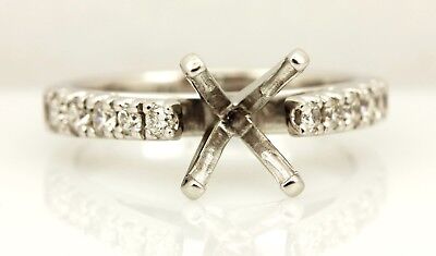 14k white gold diamond solitaire accent engagement ring semi mount sz 4.5 3.01g