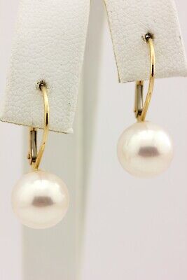 14k yellow gold round white rose freshwater pearl leverback earrings dangle new