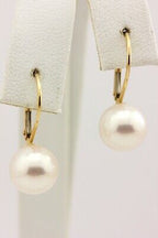 14k yellow gold round white rose freshwater pearl leverback earrings dangle new
