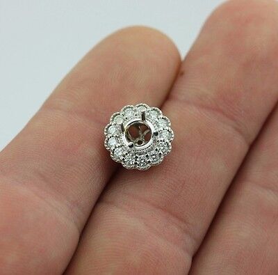 14k white gold diamond halo pendant prong setting for 3/4ct 5.6-5.8mm center new