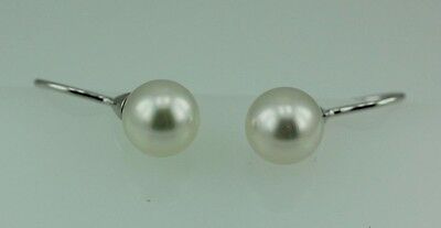 14k white gold dangle hook earrings round white freshwater cultured pearls new