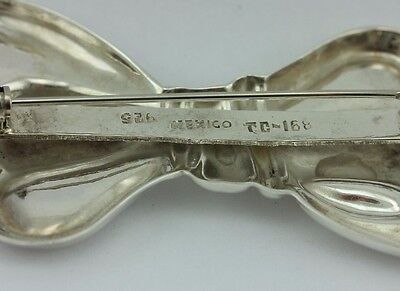 925 sterling silver bow tie ribbon brooch pin Taxco Mexico estate vintage 16.3 g