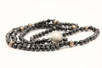 14k white gold 18 inch black spinel rondelle bead necklace strand/string new