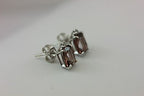 14k white gold 3.58ctw brown zircon cushion .03ctw diamond stud earrings NEW