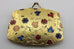 Antique Italian Enamel purse Compact Mirror glowers Gold gilt plated ITALY