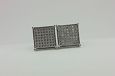 925 sterling silver 11 mm square pave 1mm rd CZ screwback pierced stud earrings