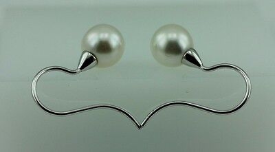 14k white gold dangle hook earrings round white freshwater cultured pearls new