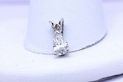 14K WHITE GOLD .34 CT 6.48x3.69x2.35mm PEAR SHAPE DIAMOND SCROLL PENDANT NEW