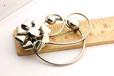 MAURICE STERLING SILVER FLOWER ART NOUVEAU CIRCLE PIN BROOCH BIG  VINTAGE 15.3g