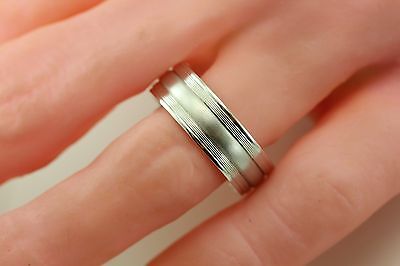 Sterling silver men's wedding band grooved lines satin center 7mm size 10 ring