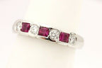 Platinum mother's ring .26ctw round diamond .33ctw pink sapphire princess NEW