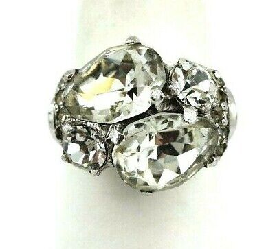 Eisenberg Vintage Sterling Silver Plated Costume Rhinestone Ring 1945-1950