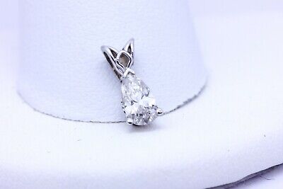 14K WHITE GOLD .34 CT 6.48x3.69x2.35mm PEAR SHAPE DIAMOND SCROLL PENDANT NEW