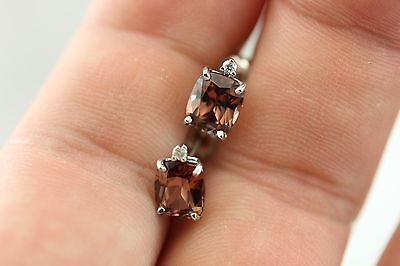 14k white gold 3.58ctw brown zircon cushion .03ctw diamond stud earrings NEW