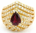 14k yellow gold 1.52ct red ruby pear shape 1.21ctw round diamond ring size 4.75