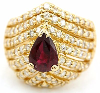 14k yellow gold 1.52ct red ruby pear shape 1.21ctw round diamond ring size 4.75