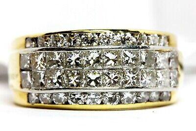 18K YELLOW GOLD 1.93 CTW PRINCESS ROUND DIAMOND WEDDING BAND RING SZ 6.5 ESTATE