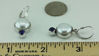 14k white gold and Pilver button pearl sapphire cabochon dangle earrings custom