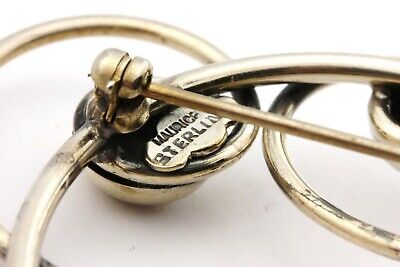MAURICE STERLING SILVER FLOWER ART NOUVEAU CIRCLE PIN BROOCH BIG  VINTAGE 15.3g