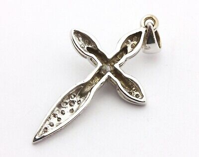 14k white gold 0.26ctw round diamond religious cross pendant charm NEW 2.39g