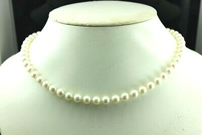 18" round white cultured pearl 7-7.5mm strand necklace 14k yellow gold clasp NEW