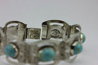 MEXICO VINTAGE ESTATE ALPACA SILVER IMITATION TURQUOISE BLUE GLASS 7" BRACELET