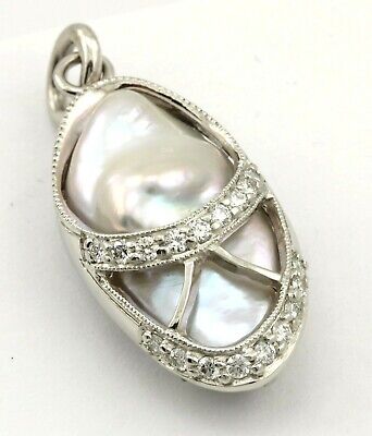 Platinum ballerina slipper shoe pendant baroque pearl round diamond 5.26 grams