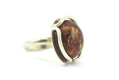 925 STERLING SILVER ROUND AMBER FASHION GEMSTONE RING SIZE 6.25 VINTAGE 7.9g