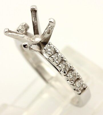 14k white gold diamond solitaire accent engagement ring semi mount sz 4.5 3.01g